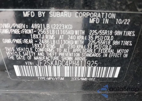 2023 Subaru Forester Sport z USA, uszkodzony, nr VIN JF2SKAGC4PH411925